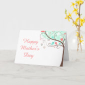 Carte Fête des mères oiseau floral vert et corail (Fleur jaune)