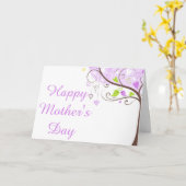 Carte Fête des mères oiseau floral violet et vert (Fleur jaune)