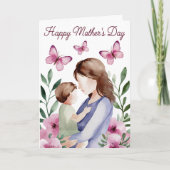 Carte Fête des mères papillon floral rose aquarelle (Devant)