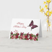 Carte Fête des mères Papillon Rustique Rose Bourgogne Fl (Fleur jaune)