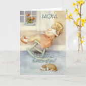 Carte Fête des Mères, Petite Fille, Chaise à Rocking, Pe (Fleur jaune)