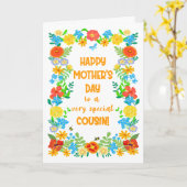 Carte Fête des mères pour Cousin avec une jolie frontièr (Fleur jaune)