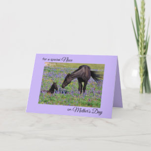 Carte Fête des mères pour la nièce Mare & Foal Bluebells