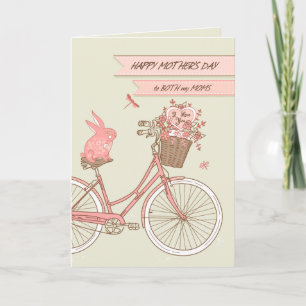 Carte Fête des mères pour les deux mamans Vélo avec fleu