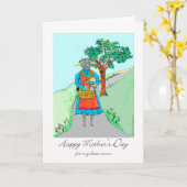 Carte Fête des mères pour maman avec chat et chatons (Fleur jaune)