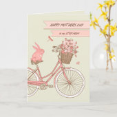 Carte Fête des mères pour pas Maman Vélo rétro avec fleu (Fleur jaune)