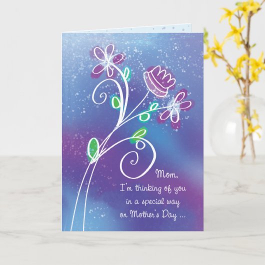 Carte Fête des mères qui pensent à vous les fleurs viole (Fleur jaune)