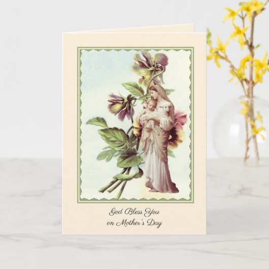 Carte Fête des mères religieuses Vierge Marie (Fleur jaune)