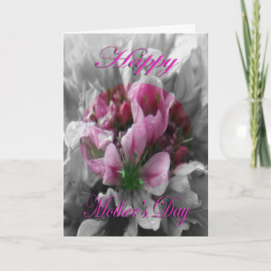 Carte Fête des mères Rose et Fleur verte