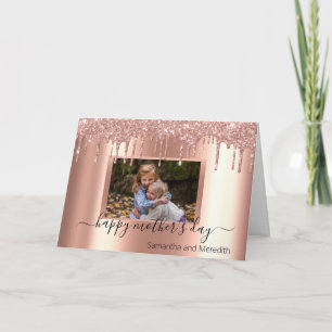 Carte Fête des Mères Rose Gold Metal Parties scintillant