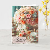 Carte Fête des mères Rose Rose Teacup (Fleur jaune)