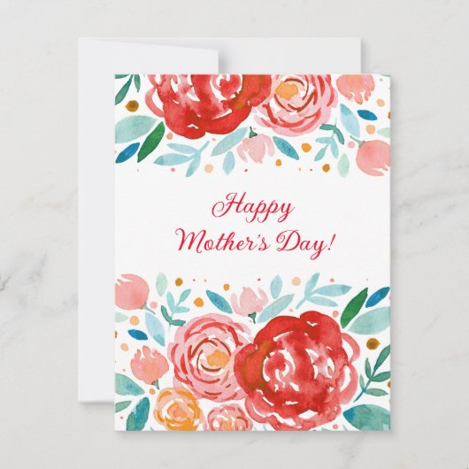 Carte Fête des mères roses de l'aquarelle (Devant)