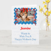 Carte Fête des mères rouges et bleues du chien (Fleur jaune)