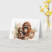 Carte Fête des mères singes et bébés (Fleur jaune)