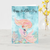 Carte Fête des mères sirène avec enfant bébé (Fleur jaune)