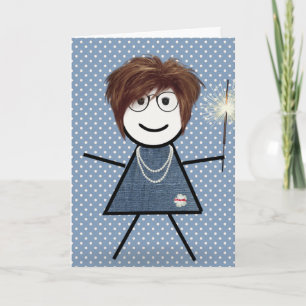 Carte Fête des Mères Stick Girl avec Étoile Lumineuse