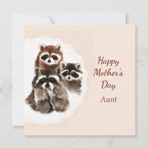 Carte Fête des mères tante Cute Raccoon Famille Animal