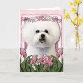 Carte Fête des mères - Tulipes roses - Bichon Frise (Fleur jaune)