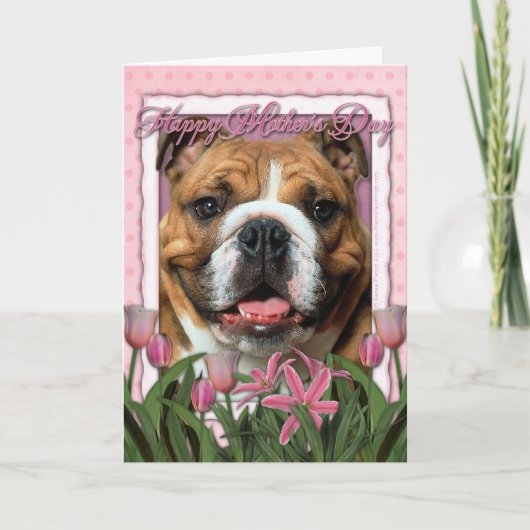 Carte Fête des mères - Tulipes roses - Bulldog (Devant)