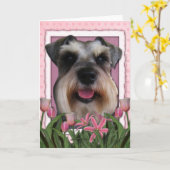 Carte Fête des mères - Tulipes roses - Schnauzer (Fleur jaune)