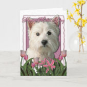 Carte Fête des mères - Tulipes roses - Westie (Fleur jaune)