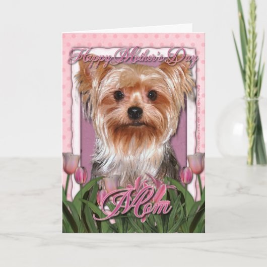 Carte Fête des mères - Tulipes roses - Yorkshire Terrier (Devant)