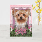 Carte Fête des mères - Tulipes roses - Yorkshire Terrier (Fleur jaune)