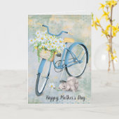 Carte Fête des Mères Vélo Bleu et Chat (Fleur jaune)