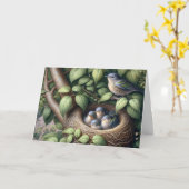 Carte Fête des oiseaux bleus et des mères des nids (Fleur jaune)