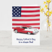 Carte fête des pères automobile rouge et blanc 1955 (Fleur jaune)