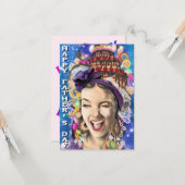 Carte fête des pères avec Femme heureuse - Drôle (Devant/Arrière en situation)