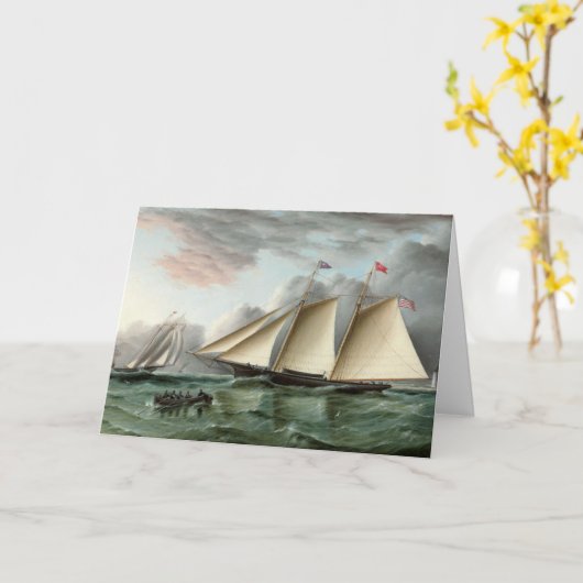 Carte fête des pères avec goélette (Fleur jaune)