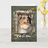 Carte Fête des pères - berger australien - Dustine (Fleur jaune)