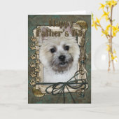 Carte Fête des pères - cairn Terrier - ours de nounours (Fleur jaune)