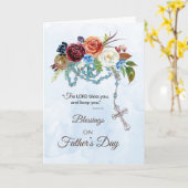 Carte Fête des pères catholique Bleu Rosaire Fleurs colo (Fleur jaune)