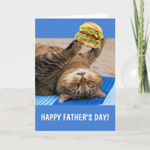 Carte Fête des Pères Chat et Nourriture de Fast-Food