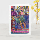 Carte Fête des pères, Chat Lecture d'un livre (Fleur jaune)