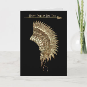 Carte Fête des pères, Chef père, Coiffure indienne, Noir