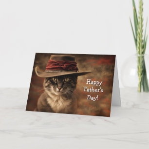Carte Fête des Pères de chat drôle et mignon Country