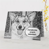 Carte Fête des pères drôle Corgi (Fleur jaune)