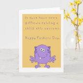 Carte Fête des pères drôle heureuse avec le monstre (Fleur jaune)