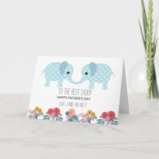 Carte Fête des pères Éléphants Whimsical De Jumeaux (Devant)