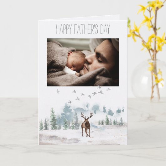 Carte Fête des pères forestière avec photo (Fleur jaune)