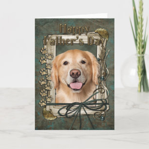 Carte Fête des pères - golden retriever en pierre de