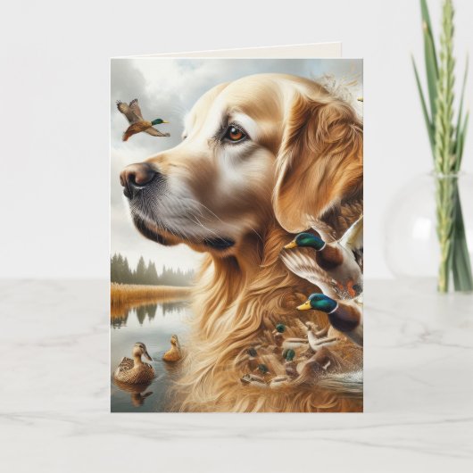 Carte Fête des pères Golden Retriever et Ducks (Devant)