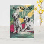 Carte Fête des pères heureuse de chiots dalmatiens (Fleur jaune)