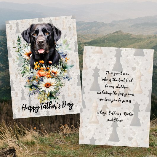 Carte Fête des Pères Joueur d'échecs Labrador noir