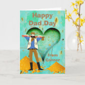 Carte Fête des pères mignonne avec Coeur sculpté et Cowb (Fleur jaune)