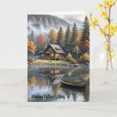 Carte Fête des pères Mountain Log Cabine avec bateau à m (Fleur jaune)