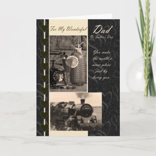 Carte fête des pères Papa, avec Trains (Devant)